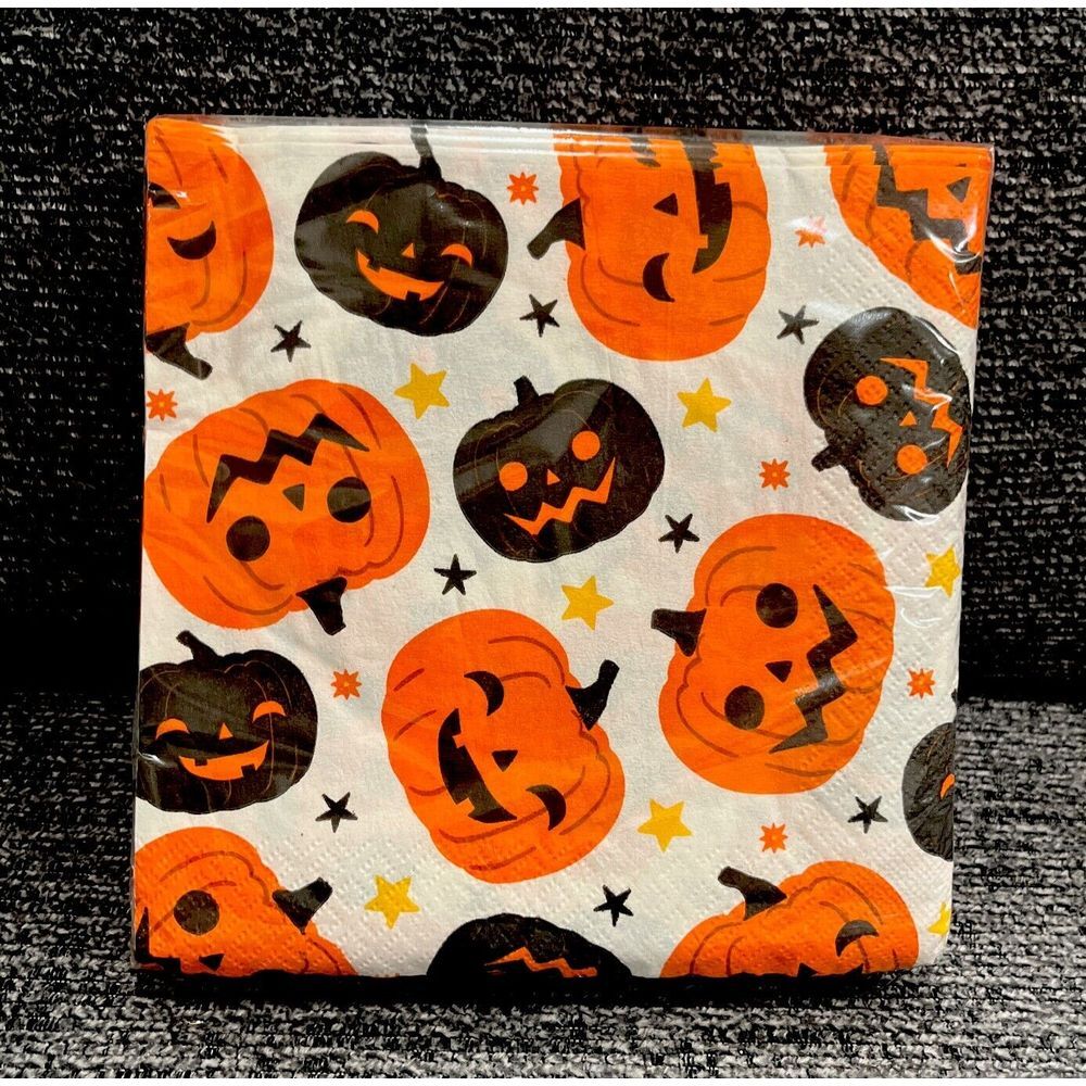 45 Pc‎ Halloween Party Holiday Jack O Lantern Paper Napkins 2 Ply 6.5"x6.5" NEW!